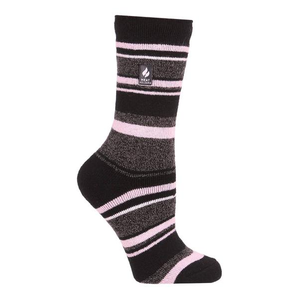 Womens Heat Holders(R) Lite Carrie Stripe Crew Socks - Black/Pink