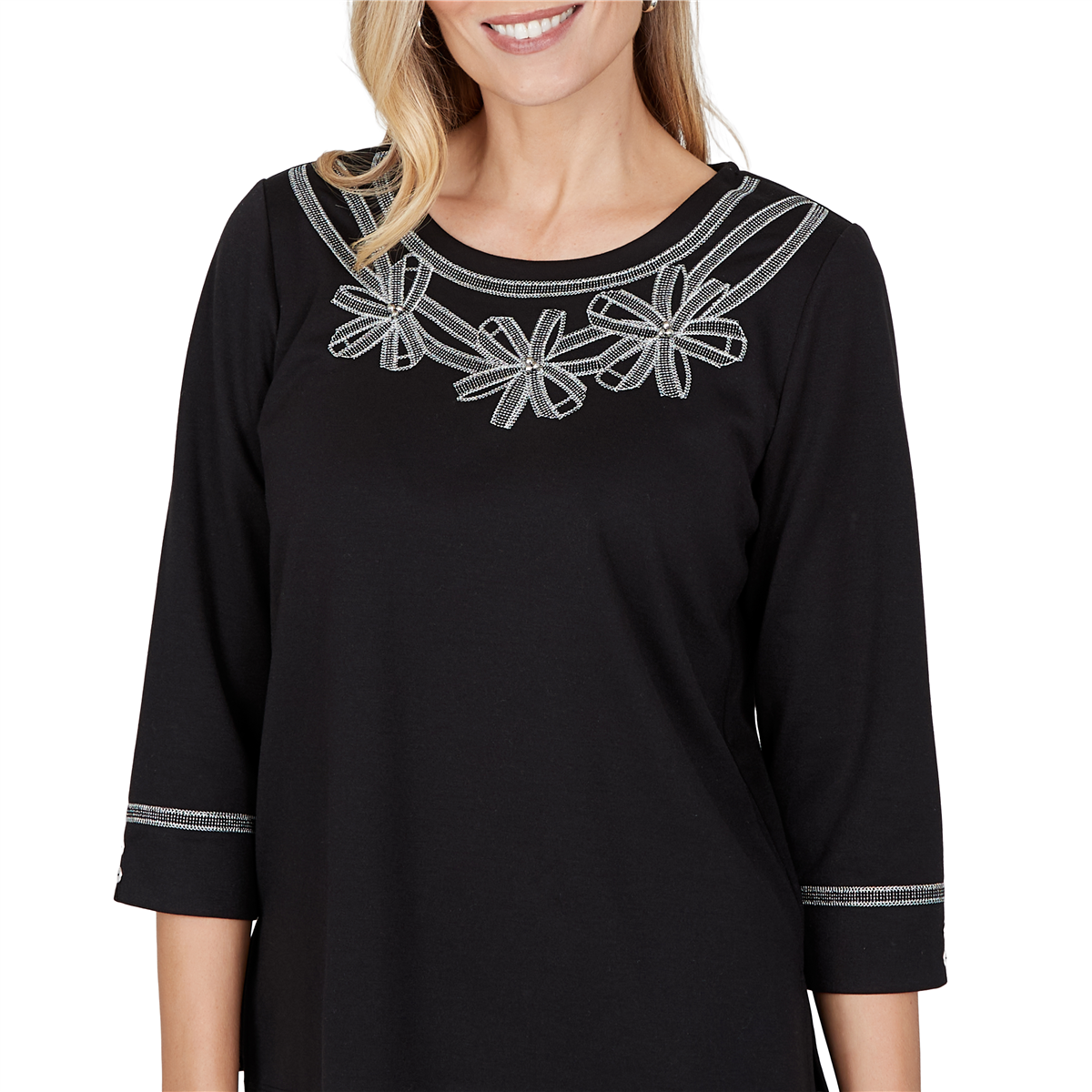 Womens Alfred Dunner Weekend Warrior 3/4 Sleeve Ribbon Blouse