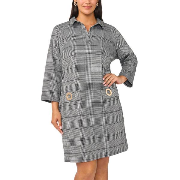 Plus Size MSK Long Sleeve Plaid Grommet Pocket Dress - image 
