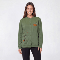 Womens Hasting & Smith Fall Tree with Pumpkins Fleece Cardigan