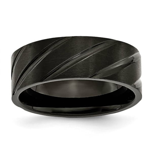 Mens Endless Affection&#40;tm&#41; 8mm Swirl Design Black IP Plated Band - image 