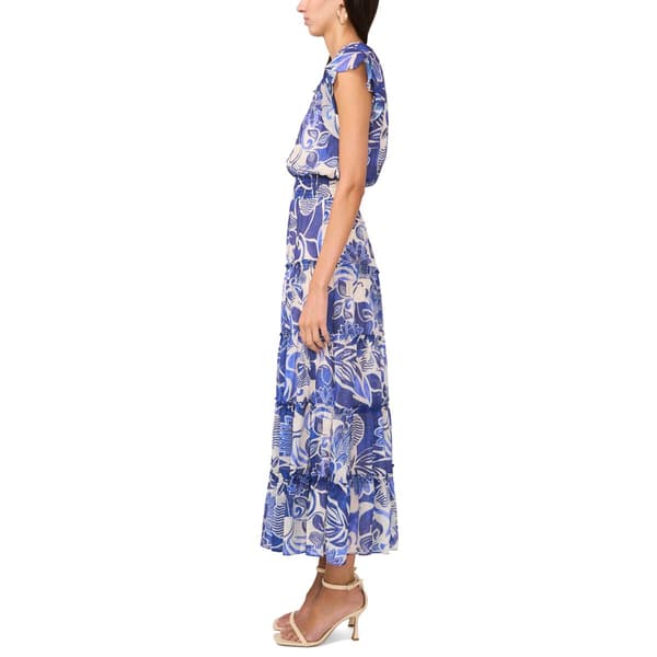Womens MSK Flutter Cap Sleeve Tiered Floral Midi Dress
