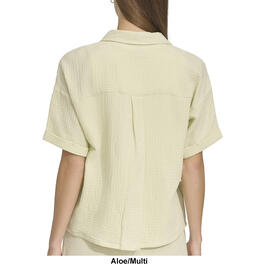 Womens Andrew Marc Sport Solid Gauze Casual Button Front Top