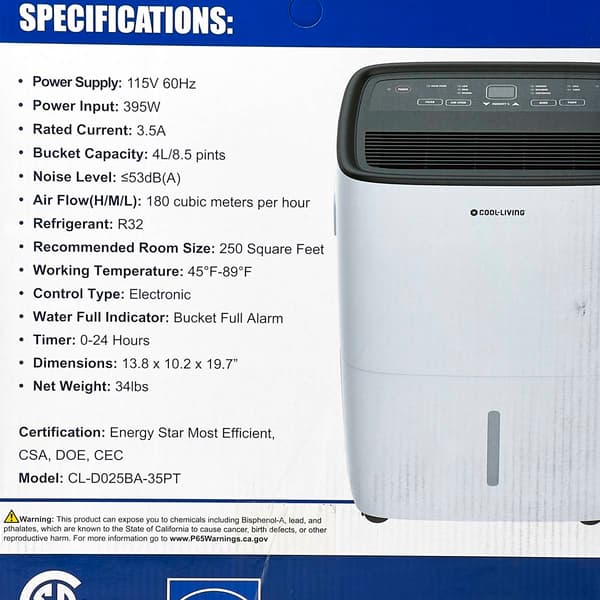 Cool Living 35 Pint Dehumidifier