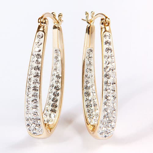 Gold Plated Clear Crystal Hoop Earrings - image 