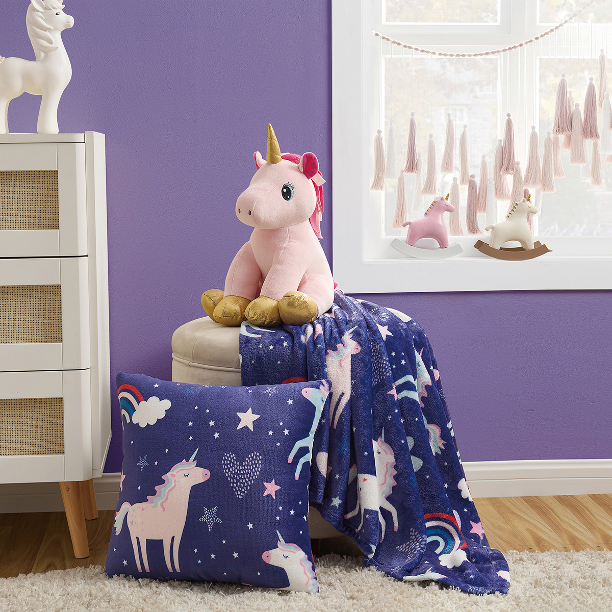 Olivia & Finn 3pc. Unicorn Throw and Decorative Pillow Set