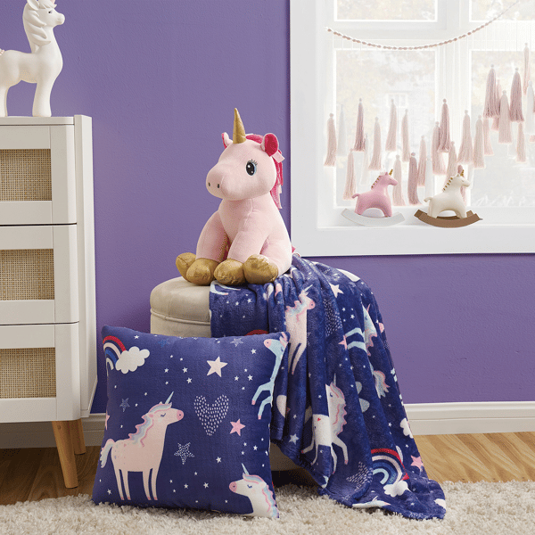 Olivia & Finn 3pc. Unicorn Throw and Decorative Pillow Set