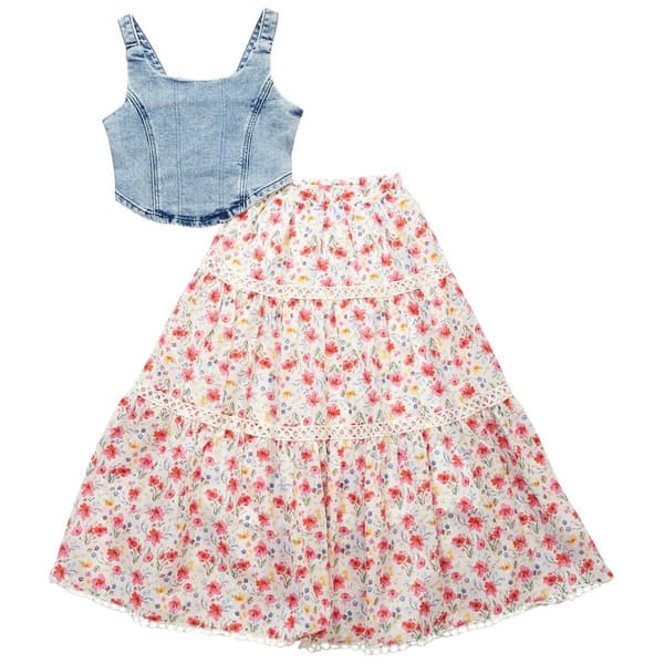 Girls (7-12) Rare Editions Denim Corset w/ Maxi Skirt
