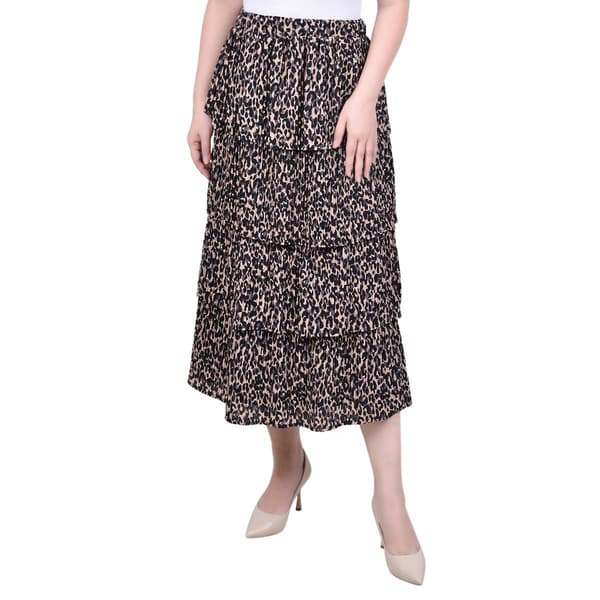 Petite NY Collection Tiered Pleated Animal Print Dobby Skirt - image 