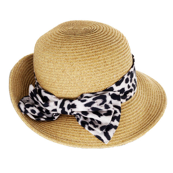 Womens Nine West Asymmetrical Cloche Hat w/ Leopard Bow - image 