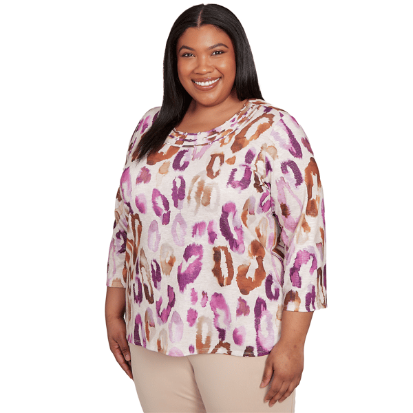 Plus Size Alfred Dunner Urban Legend 3/4 Sleeve Leopard Blouse