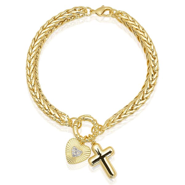 Gianni Argento 1/10ctw. Diamond Puff Cross & Heart Bracelet - image 