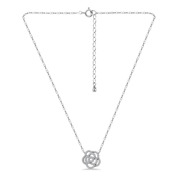 Designs by FMC Sterling Silver CZ Pave Rose Pendant Necklace