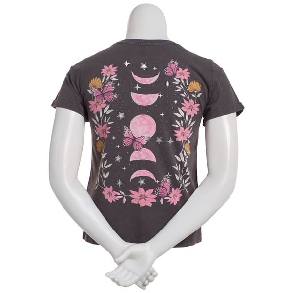 Juniors No Comment Optic Wash Floral Celestial Graphic Tee