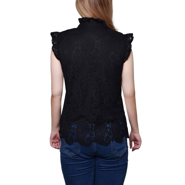 Womens NY Collection Cap Sleeve Paisley Lace Split Neck Blouse