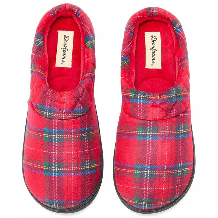 Womens Dearfoams® Darcy Velour Clog Slippers - Red Plaid