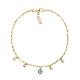 Barefootsies Gold Plated Cubic Zirconia & Blue Spinel Anklet
