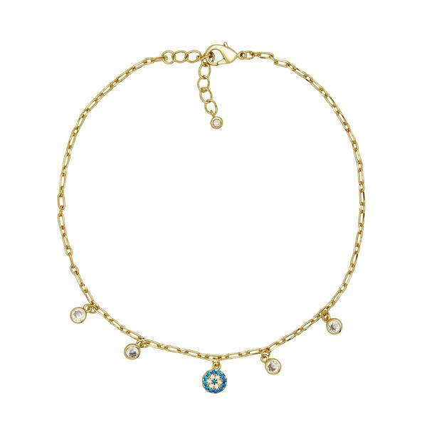 Barefootsies Gold Plated Cubic Zirconia & Blue Spinel Anklet - image 