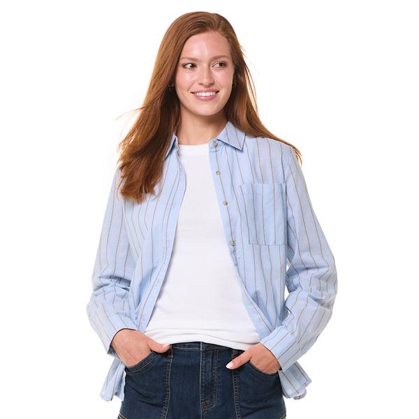Womens Architect® Long Sleeve Stripe Poplin Casual Button Down - image 