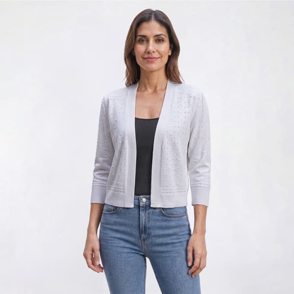 Womens 89th & Madison 3/4 Sleeve Bobble Stitch Cardigan
