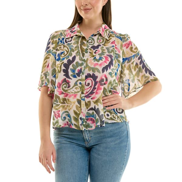 Womens Zac & Rachel Short Sleeve Paisley Chiffon - image 