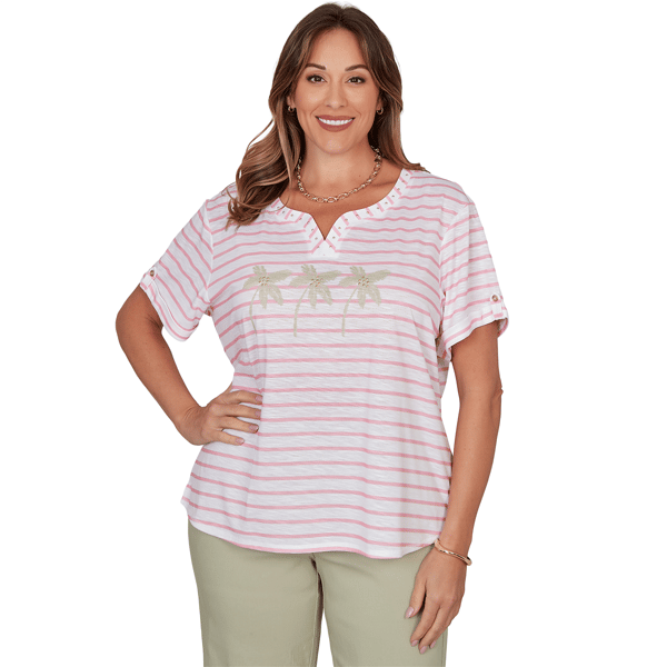 Plus Size Heart''s of Palm Bloom Service Printed Slub Top With Ba