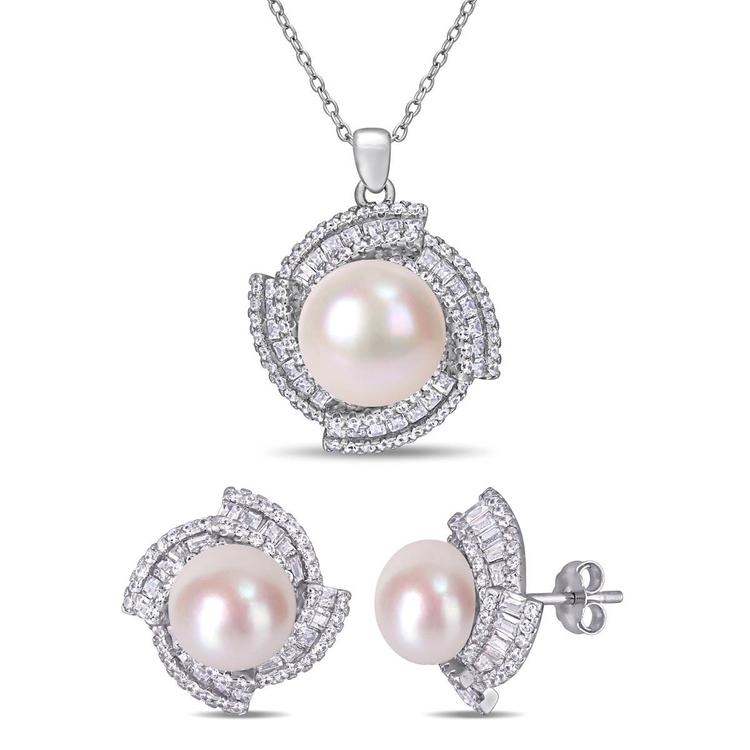 Gemstone Classics(tm)  3 3/4ctw. Cubic Zirconia Halo Necklace Set