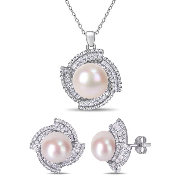 Gemstone Classics(tm)  3 3/4ctw. Cubic Zirconia Halo Necklace Set