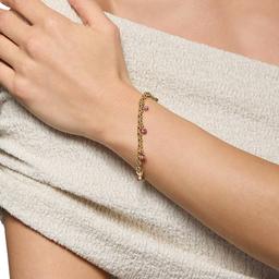 Athra Gold Over Brass Pink Crystal Drop Stretch Beaded Bracelet