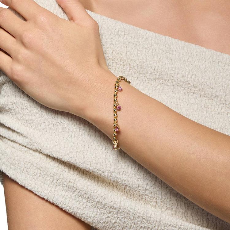 Athra Gold Over Brass Pink Crystal Drop Stretch Beaded Bracelet
