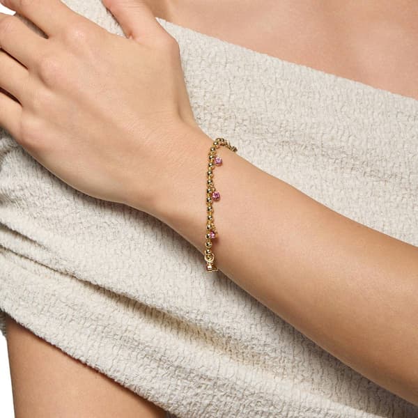 Athra Gold Over Brass Pink Crystal Drop Stretch Beaded Bracelet