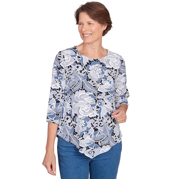 Womens Alfred Dunner Classics 3/4 Sleeve Lacey Floral Tee - image 