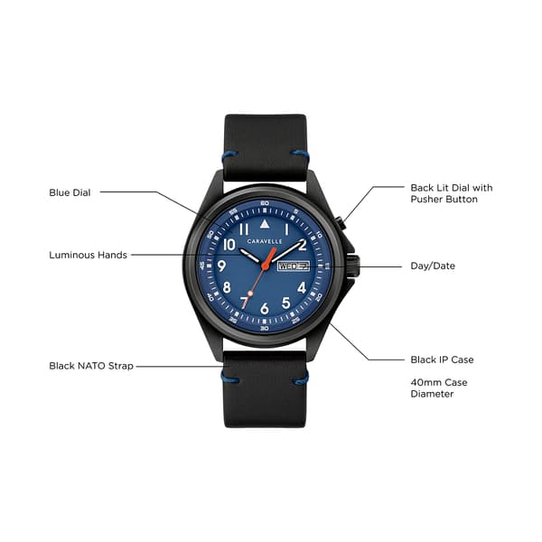 Mens Caravelle Black IP Stainless Blue Dial Watch - 45C118