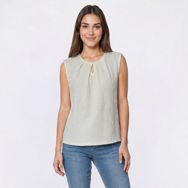 Plus Size Kasper Sleeveless Textured Pleat Keyhole Neck Blouse - image 
