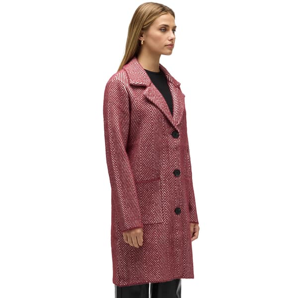 Womens NVLT Single Breasted Chevron Coatigan - Maroon