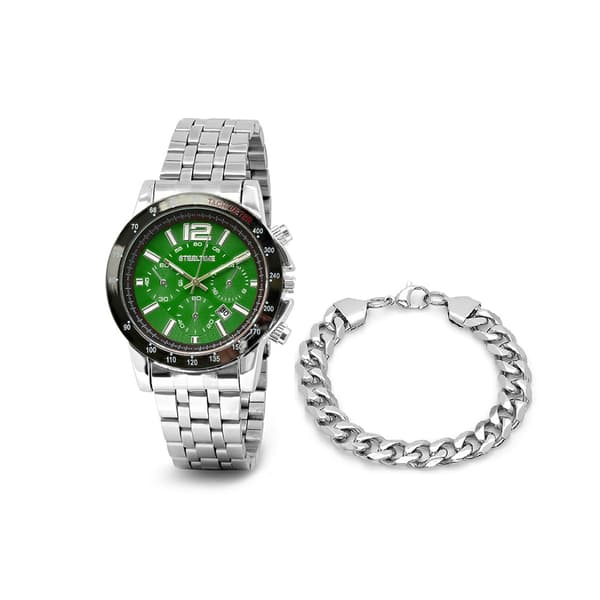 Mens Steeltime Cuban Bracelet & Watch Set - B80-207-W-704-053-B - image 