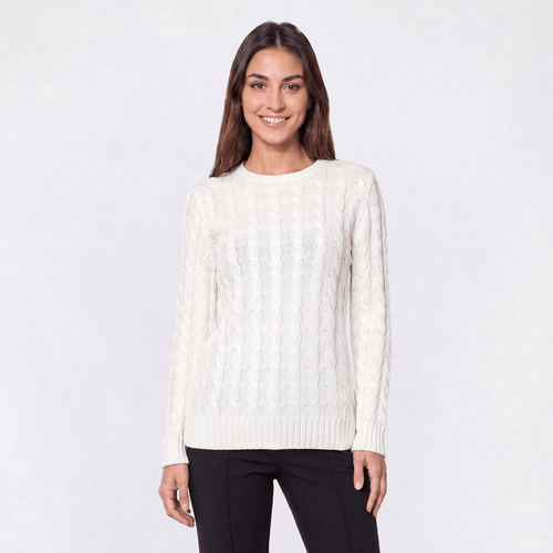 Petite Preswick & Moore® Long Sleeve Cable Knit Crew Neck Sweater