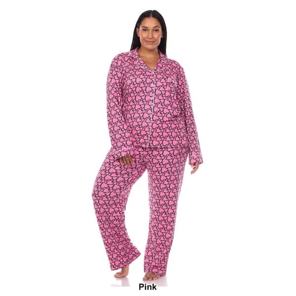 Plus Size White Mark Long Sleeve Heart Print Pajama Set