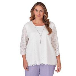 Plus Size Alfred Dunner Isn''t it Romantic Lace w/Necklace Top
