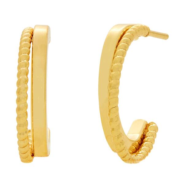Marsala Gold Plated Double Row Hoop Earrings - image 