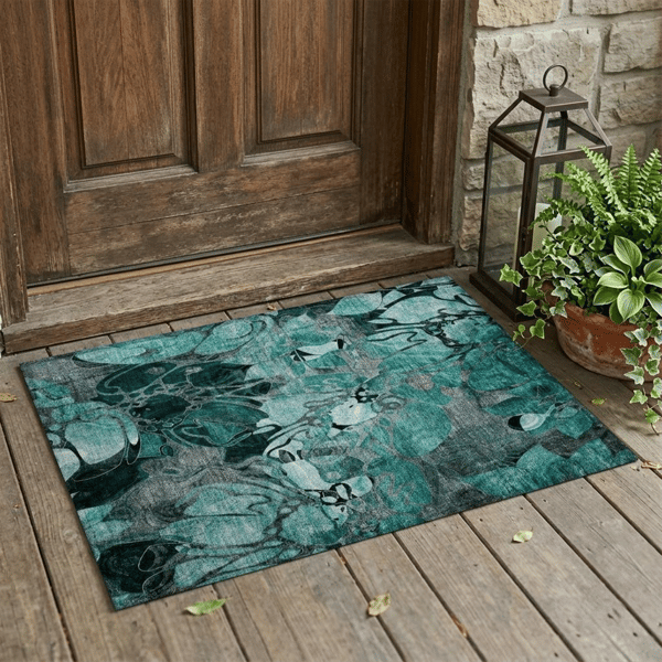 HomeRoots Teal Black & Grey Abstract Indoor Outdoor Accent Rug