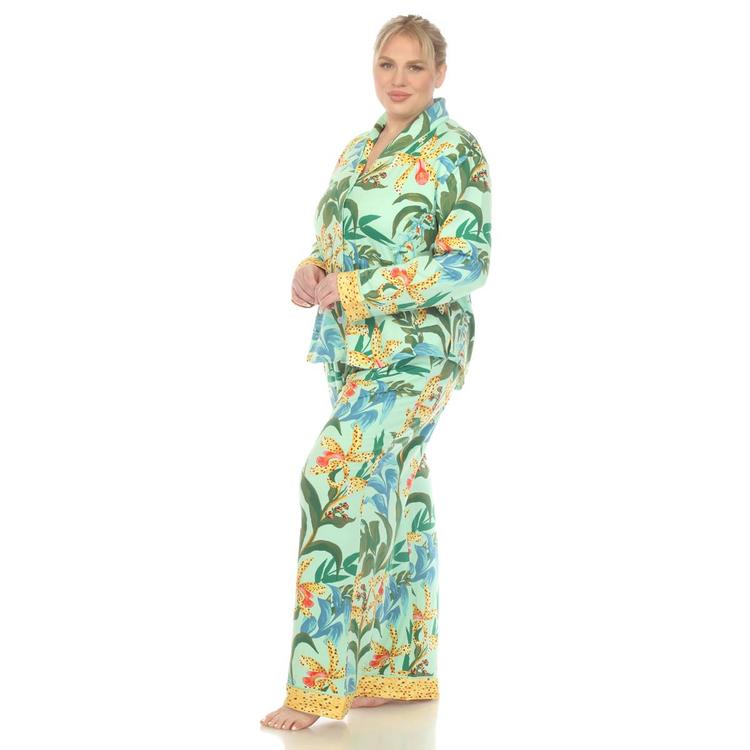 Plus Size White Mark Two Piece Wildflower Print Pajama Set