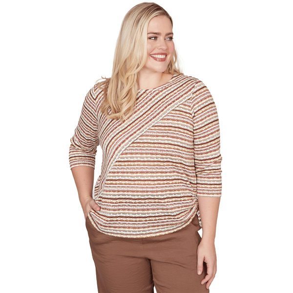Womens Alfred Dunner Spice Market Spliced Textured Stripe Ruched