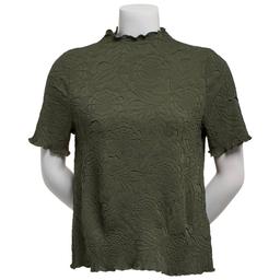 Womens Adrianna Papell Short Sleeve Floral Mock Neck Blouse