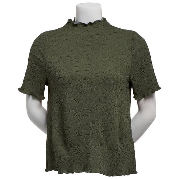 Womens Adrianna Papell Short Sleeve Floral Mock Neck Blouse - image 