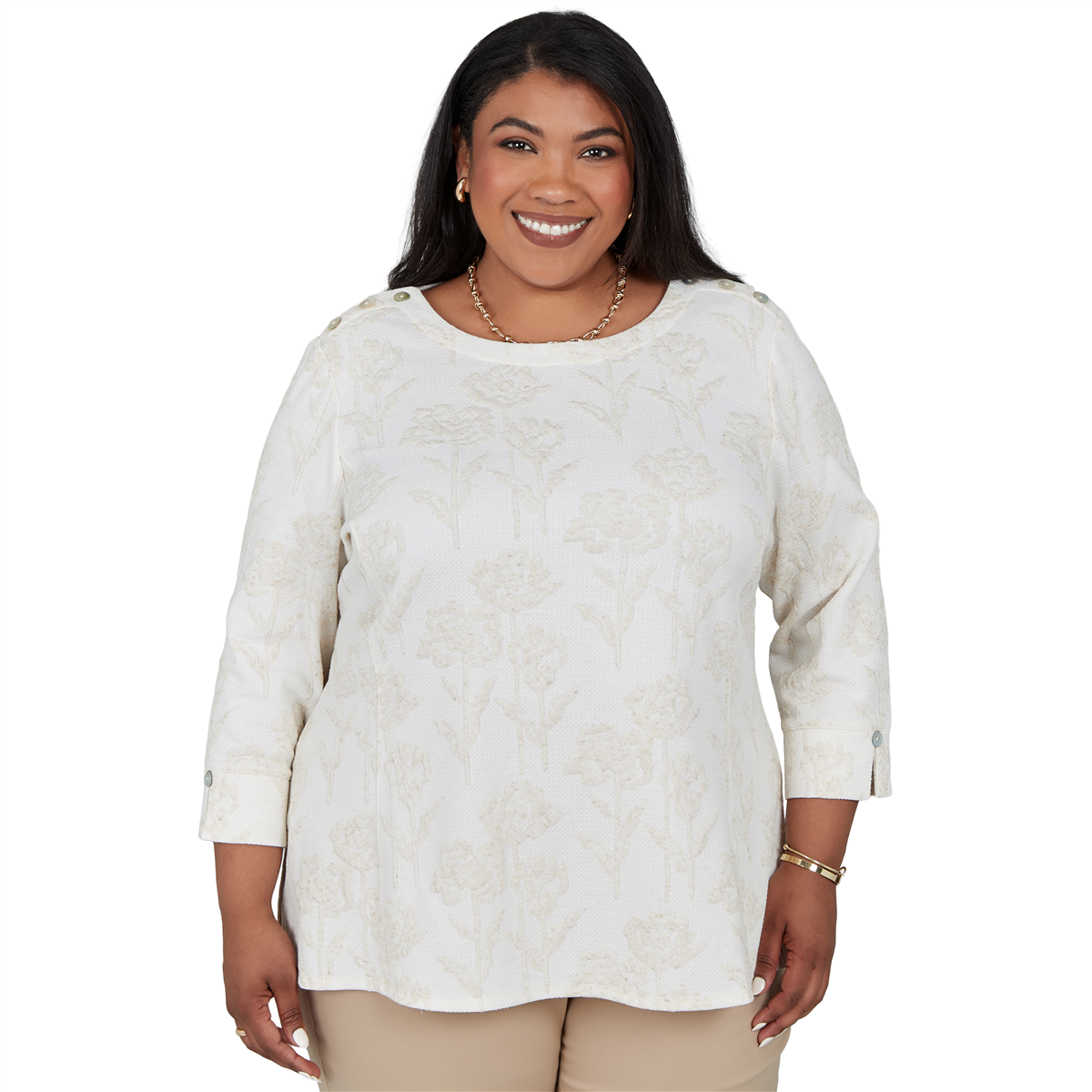 Plus Size Alfred Dunner Cityscape 3/4 Sleeve Floral Blouse