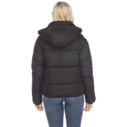 Womens White Mark Zip Hooded Bomber Puffer Jacket