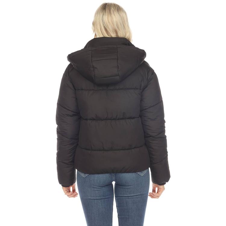 Womens White Mark Zip Hooded Bomber Puffer Jacket