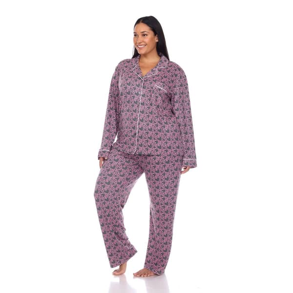 Plus Size White Mark Long Sleeve Heart Print Pajama Set