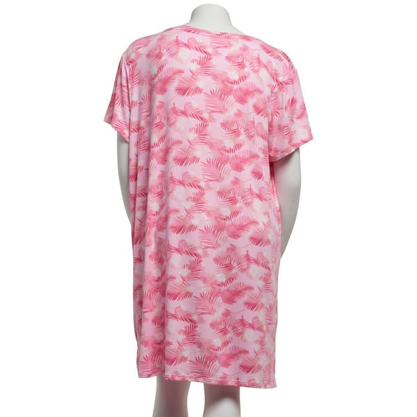 Plus Size Jaclyn Short Sleeve Tropical Scoop Neck Nightshirt
